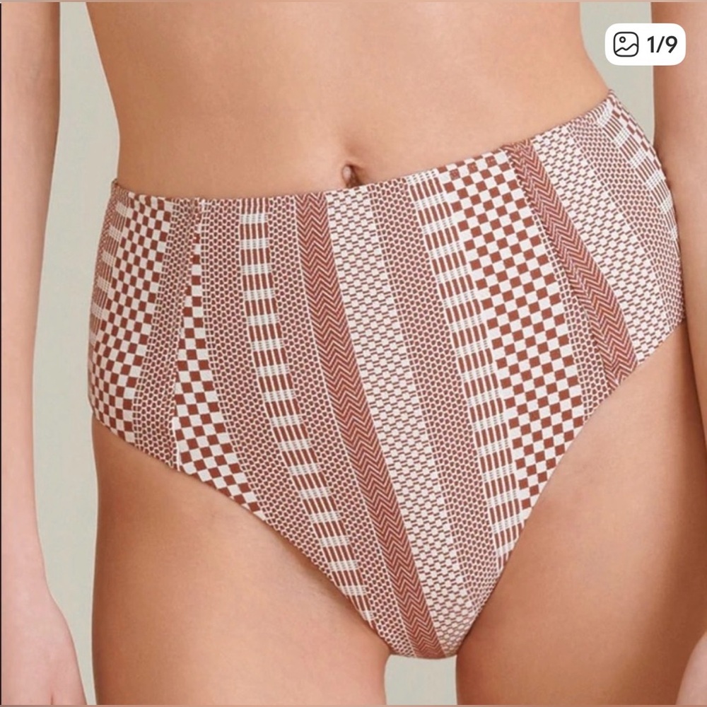 Veronica Beard Almond and White Geometric Bikini Bottoms